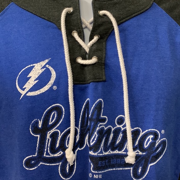 New NHL Lightning Team Jersey Blue Black Men’s Size Large Tie Front - Picture 2 of 8